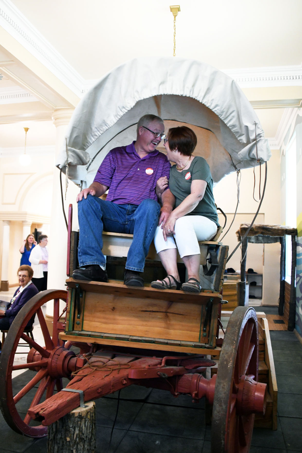 085 Carl and Marie Brown had fun in the covered wagon.JPG